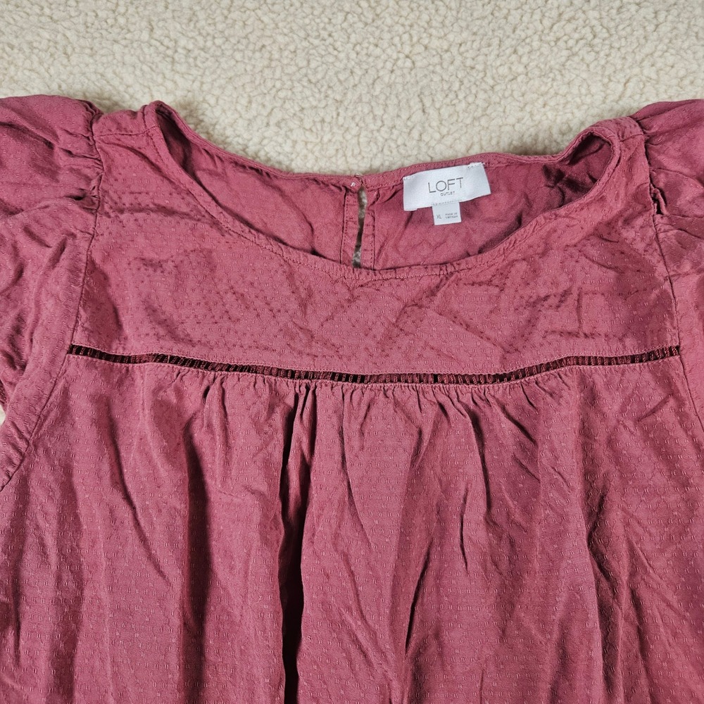 LOFT Blouse Womens XL Pink Flutter Sleeve Ladder Stitch Dobby Boho Chic Top - Picture 7 of 11